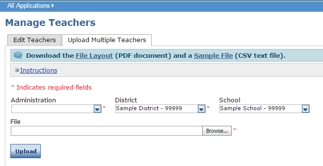Upload Multiple Teachers Tab Screenshot